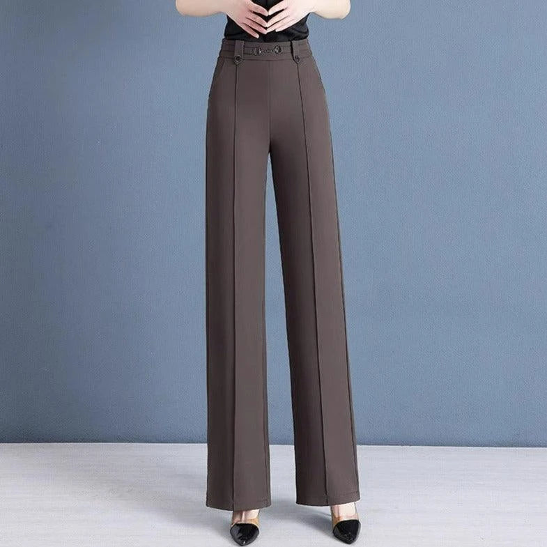 [Pagá 3, Llevate 5] Pantalones de Mujer Lavina de Tiro Alto con Botones Frontales en Poliéster y Seda Color Hielo